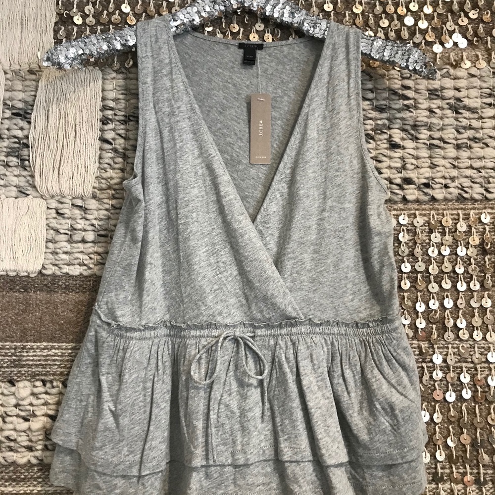 NWT J Crew gray surplice ruffle tank XXXS